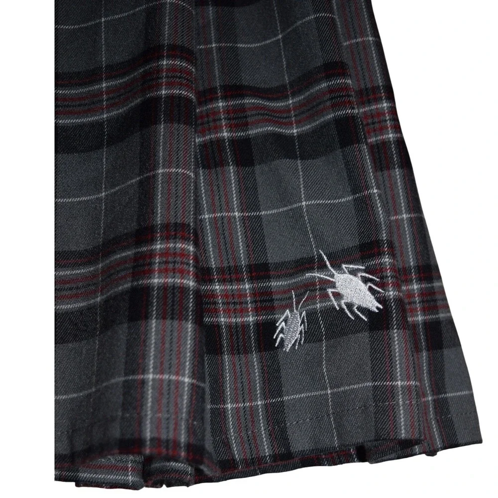 Beetlejuice Pleated Mini Skirt Women Medium Grey Red Plaid Beetle Goth‎